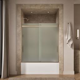 Kohler Levity Sliding bath door, 62'' H x 56-5/8 - 59-5/8'' W, with 1/4'' thick Frosted glass - Anodized Brushed Bronze - image 4