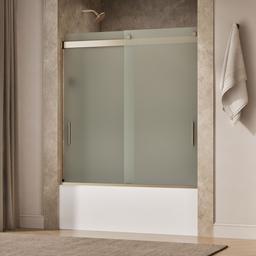 Kohler Levity Sliding bath door, 62'' H x 56-5/8 - 59-5/8'' W, with 1/4'' thick Frosted glass - Anodized Brushed Bronze - image 2