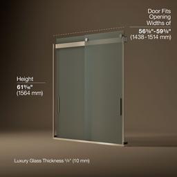 Kohler Levity Sliding bath door, 62'' H x 56-5/8 - 59-5/8'' W, with 1/4'' thick Frosted glass - Anodized Brushed Bronze - image 3