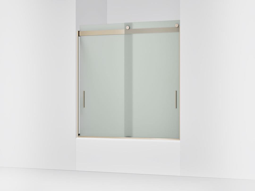 Kohler Levity Sliding bath door, 62'' H x 56-5/8 - 59-5/8'' W, with 1/4'' thick Frosted glass - Anodized Brushed Bronze by Kohler