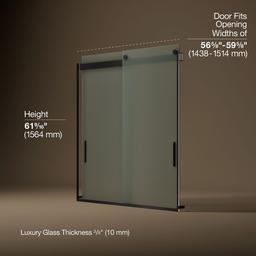 Kohler Levity Sliding bath door, 62'' H x 56-5/8 - 59-5/8'' W, with 1/4'' thick Frosted glass - Anodized Dark Bronze - image 3