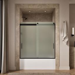 Kohler Levity Sliding bath door, 62'' H x 56-5/8 - 59-5/8'' W, with 1/4'' thick Frosted glass - Matte Black - image 4