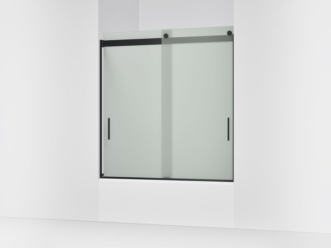 Kohler Levity Sliding bath door, 62'' H x 56-5/8 - 59-5/8'' W, with 1/4'' thick Frosted glass - Matte Black by Kohler