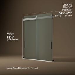 Kohler Levity Sliding bath door, 62'' H x 56-5/8 - 59-5/8'' W, with 1/4'' thick Frosted glass - Matte Nickel - image 3