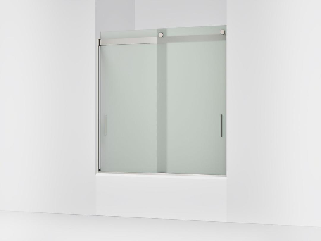 Kohler Levity Sliding bath door, 62'' H x 56-5/8 - 59-5/8'' W, with 1/4'' thick Frosted glass - Matte Nickel by Kohler