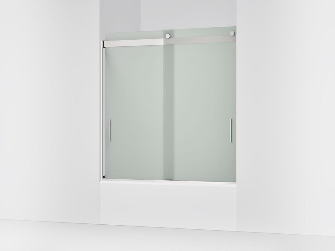 Kohler Levity Sliding bath door, 62'' H x 56-5/8 - 59-5/8'' W, with 1/4'' thick Frosted glass - Bright Silver by Kohler