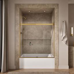 Kohler Levity 62'' H sliding bath door with 1/4''-thick glass - Vibrant Brushed Moderne Brass - image 4