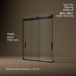 Kohler Levity 62'' H sliding bath door with 1/4''-thick glass - Matte Black - image 3