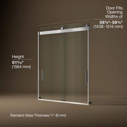 Kohler Levity 62'' H sliding bath door with 1/4''-thick glass - Bright Silver - image 3