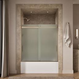 Kohler Levity Sliding bath door, 59-3/4'' H x 56-5/8 - 59-5/8'' W, with 1/4'' thick Frosted glass - Anodized Brushed Bronze - image 4