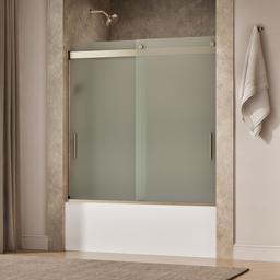 Kohler Levity Sliding bath door, 59-3/4'' H x 56-5/8 - 59-5/8'' W, with 1/4'' thick Frosted glass - Anodized Brushed Bronze - image 2