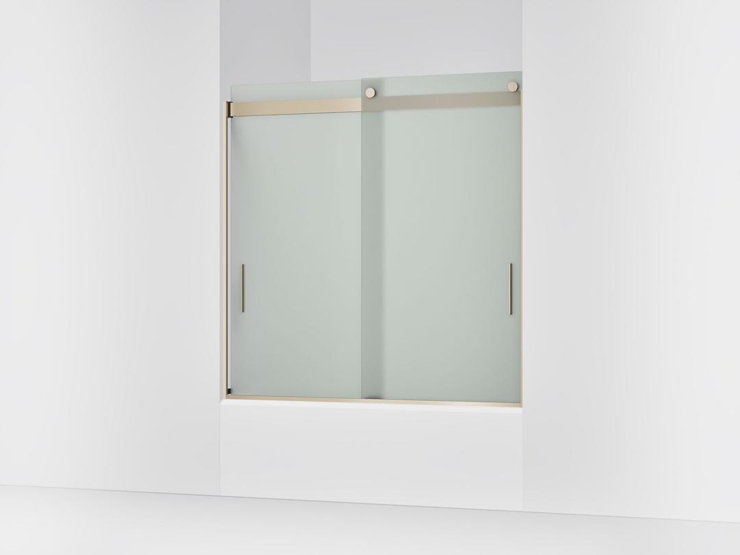 Kohler Levity Sliding bath door, 59-3/4'' H x 56-5/8 - 59-5/8'' W, with 1/4'' thick Frosted glass - Anodized Brushed Bronze by Kohler