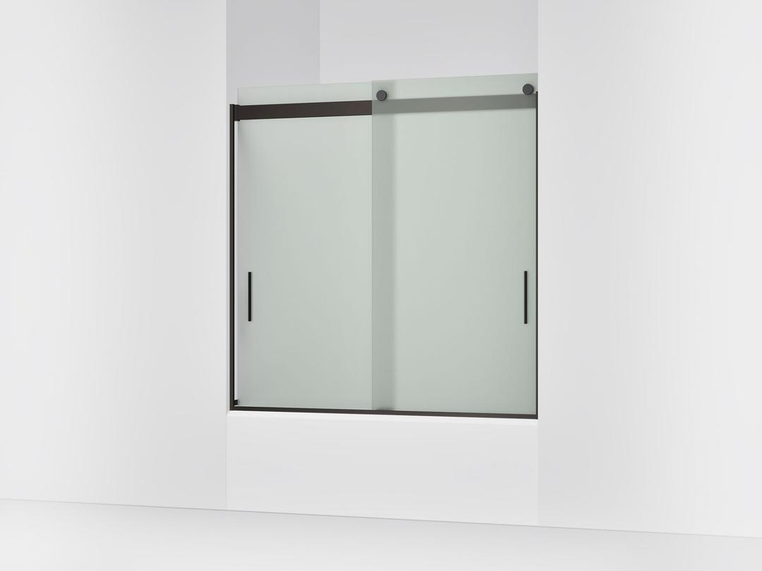 Kohler Levity Sliding bath door, 59-3/4'' H x 56-5/8 - 59-5/8'' W, with 1/4'' thick Frosted glass - Anodized Dark Bronze by Kohler