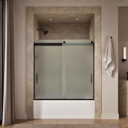 Kohler Levity Sliding bath door, 59-3/4'' H x 56-5/8 - 59-5/8'' W, with 1/4'' thick Frosted glass - Matte Black - image 4