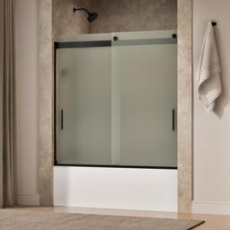 Kohler Levity Sliding bath door, 59-3/4'' H x 56-5/8 - 59-5/8'' W, with 1/4'' thick Frosted glass - Matte Black - image 2