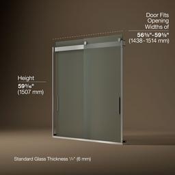 Kohler Levity Sliding bath door, 59-3/4'' H x 56-5/8 - 59-5/8'' W, with 1/4'' thick Frosted glass - Matte Nickel - image 3