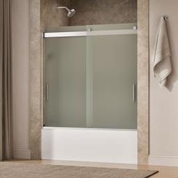 Kohler Levity Sliding bath door, 59-3/4'' H x 56-5/8 - 59-5/8'' W, with 1/4'' thick Frosted glass - Bright Silver - image 2