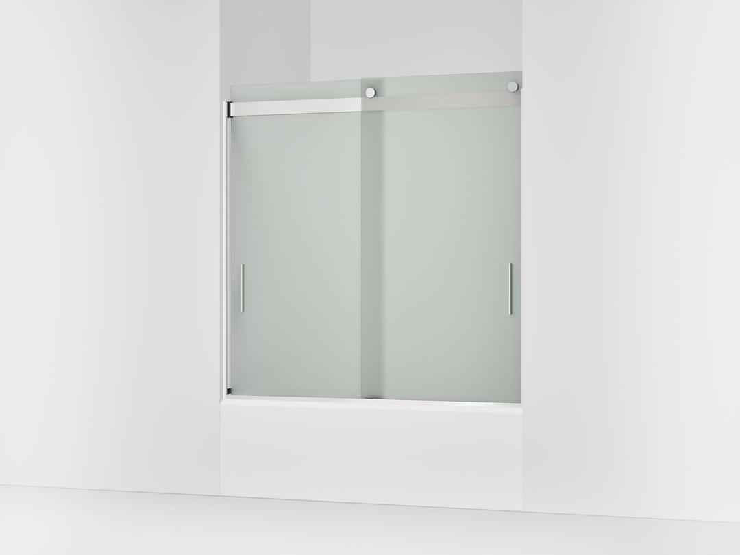 Kohler Levity Sliding bath door, 59-3/4'' H x 56-5/8 - 59-5/8'' W, with 1/4'' thick Frosted glass - Bright Silver by Kohler