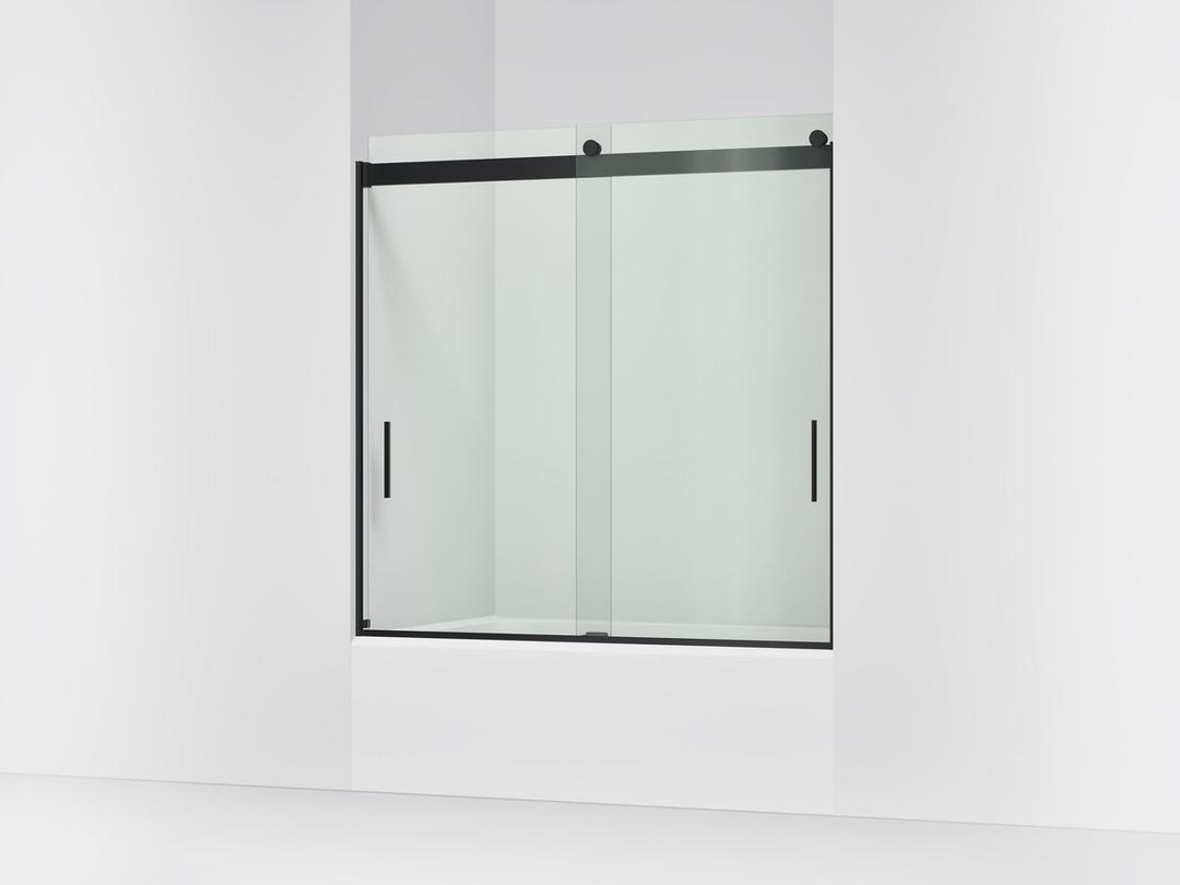 Kohler Levity Sliding bath door, 59-3/4'' H x 56-5/8 - 59-5/8'' W, with 1/4'' thick Crystal Clear glass - Matte Black by Kohler