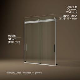 Kohler Levity Sliding bath door, 59-3/4'' H x 56-5/8 - 59-5/8'' W, with 1/4'' thick Crystal Clear glass - Matte Nickel - image 3