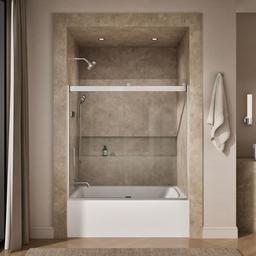 Kohler Levity Sliding bath door, 59-3/4'' H x 56-5/8 - 59-5/8'' W, with 1/4'' thick Crystal Clear glass - Bright Silver - image 4