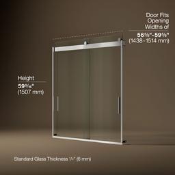 Kohler Levity Sliding bath door, 59-3/4'' H x 56-5/8 - 59-5/8'' W, with 1/4'' thick Crystal Clear glass - Bright Silver - image 3