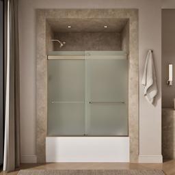 Kohler Levity Sliding bath door, 62'' H x 56-5/8 - 59-5/8'' W, with 1/4'' thick Frosted glass - Anodized Brushed Bronze - image 4