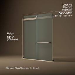 Kohler Levity Sliding bath door, 62'' H x 56-5/8 - 59-5/8'' W, with 1/4'' thick Frosted glass - Anodized Brushed Bronze - image 3