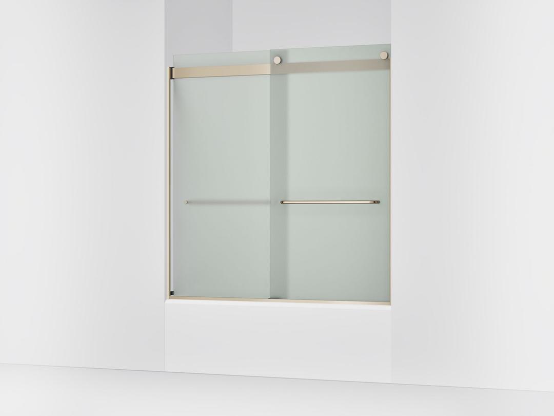 Kohler Levity Sliding bath door, 62'' H x 56-5/8 - 59-5/8'' W, with 1/4'' thick Frosted glass - Anodized Brushed Bronze by Kohler
