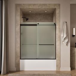 Kohler Levity Sliding bath door, 62'' H x 56-5/8 - 59-5/8'' W, with 1/4'' thick Frosted glass - Anodized Dark Bronze - image 4