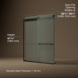 Kohler Levity Sliding bath door, 62'' H x 56-5/8 - 59-5/8'' W, with 1/4'' thick Frosted glass - Anodized Dark Bronze - image 3