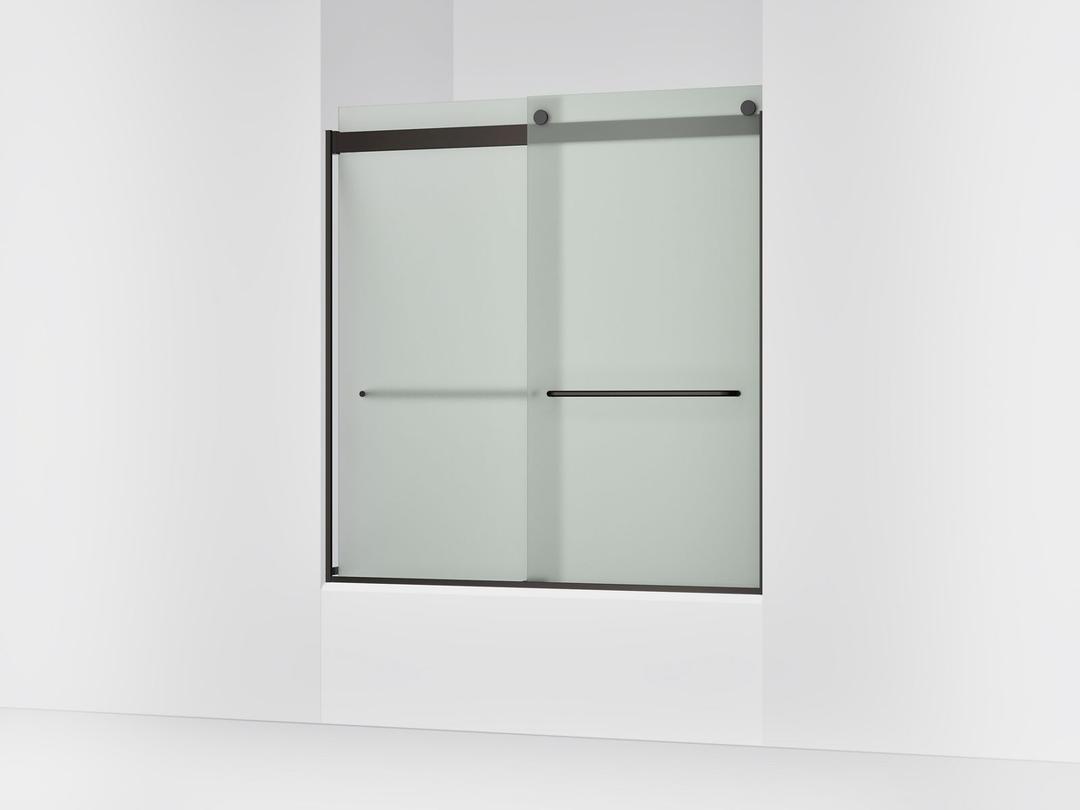 Kohler Levity Sliding bath door, 62'' H x 56-5/8 - 59-5/8'' W, with 1/4'' thick Frosted glass - Anodized Dark Bronze by Kohler