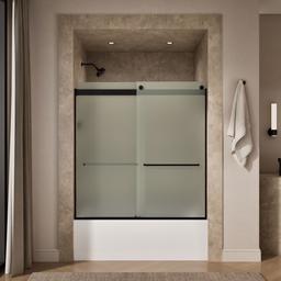 Kohler Levity Sliding bath door, 62'' H x 56-5/8 - 59-5/8'' W, with 1/4'' thick Frosted glass - Matte Black - image 4