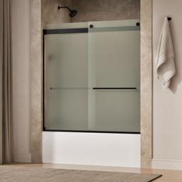 Kohler Levity Sliding bath door, 62'' H x 56-5/8 - 59-5/8'' W, with 1/4'' thick Frosted glass - Matte Black - image 2
