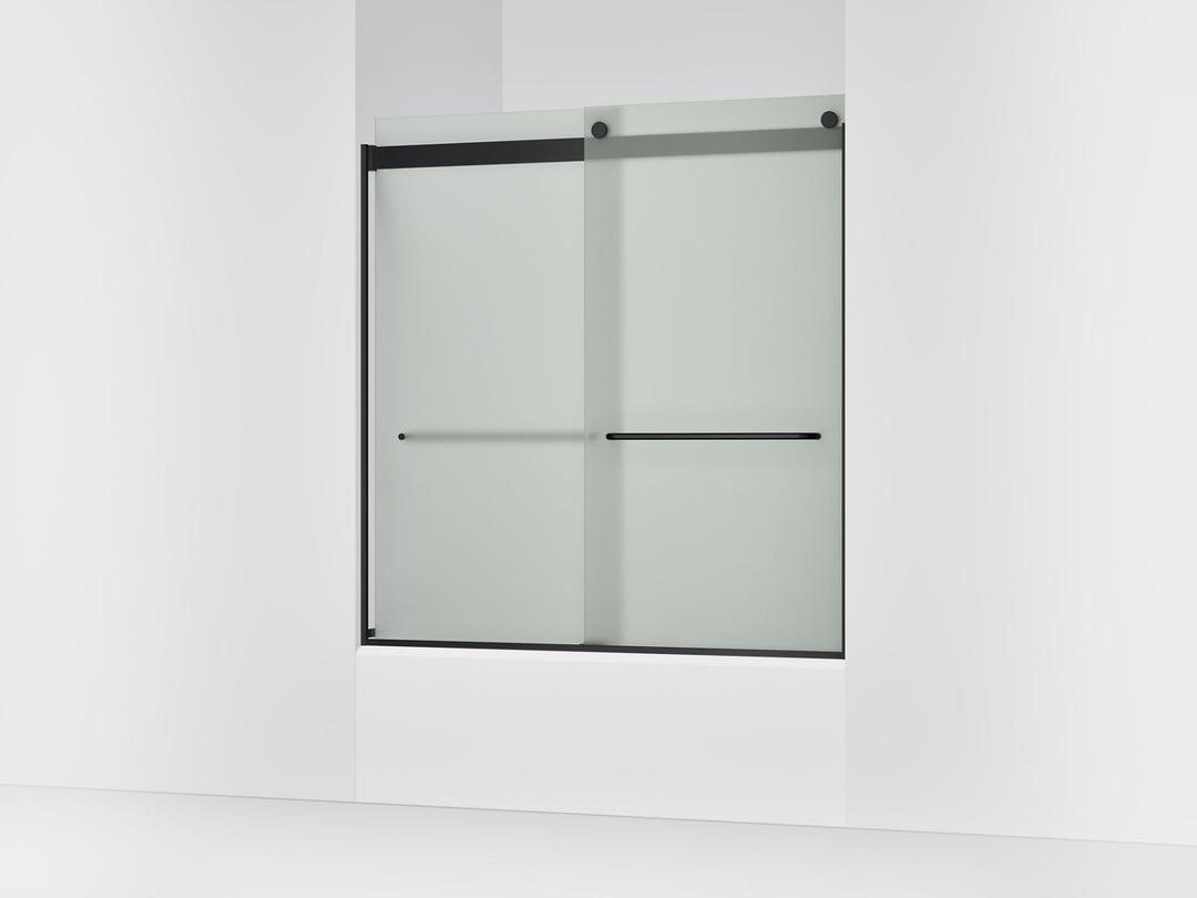 Kohler Levity Sliding bath door, 62'' H x 56-5/8 - 59-5/8'' W, with 1/4'' thick Frosted glass - Matte Black by Kohler