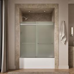 Kohler Levity Sliding bath door, 62'' H x 56-5/8 - 59-5/8'' W, with 1/4'' thick Frosted glass - Matte Nickel - image 4