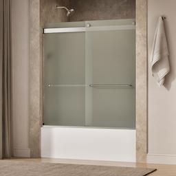 Kohler Levity Sliding bath door, 62'' H x 56-5/8 - 59-5/8'' W, with 1/4'' thick Frosted glass - Matte Nickel - image 2