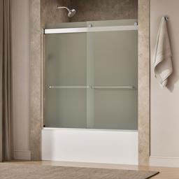 Kohler Levity Sliding bath door, 62'' H x 56-5/8 - 59-5/8'' W, with 1/4'' thick Frosted glass - Bright Silver - image 2