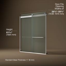Kohler Levity Sliding bath door, 62'' H x 56-5/8 - 59-5/8'' W, with 1/4'' thick Frosted glass - Bright Silver - image 3