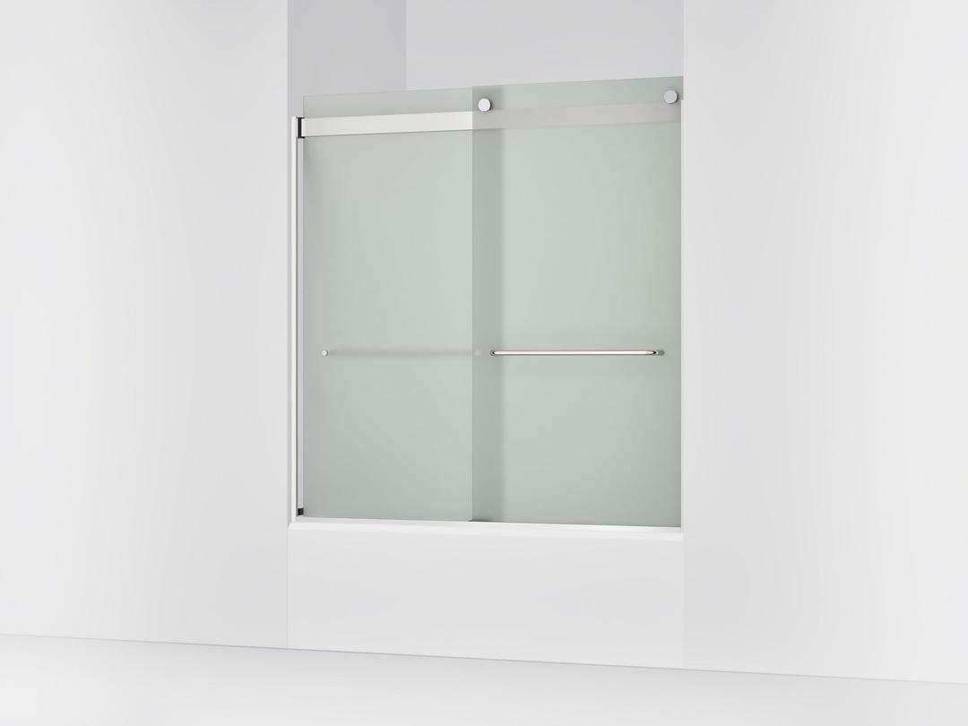 Kohler Levity Sliding bath door, 62'' H x 56-5/8 - 59-5/8'' W, with 1/4'' thick Frosted glass - Bright Silver by Kohler