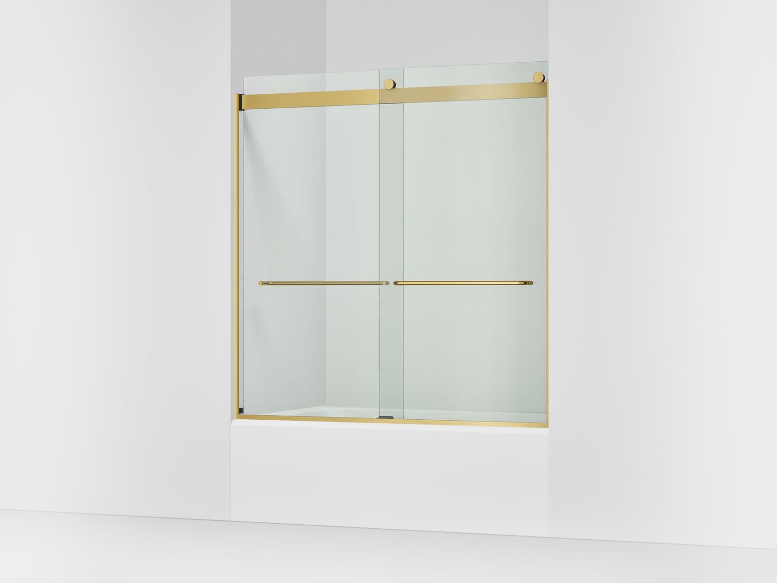 Kohler Levity Sliding bath door, 62'' H x 56-5/8 - 59-5/8'' W, with 1/4'' thick Crystal Clear glass - Vibrant Brushed Moderne Brass by Kohler