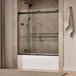 Kohler Levity Sliding bath door, 62'' H x 56-5/8 - 59-5/8'' W, with 1/4'' thick Crystal Clear glass - Anodized Dark Bronze - image 2