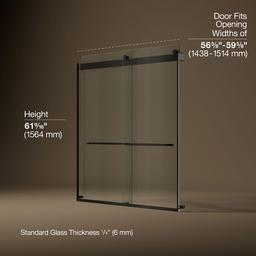 Kohler Levity Sliding bath door, 62'' H x 56-5/8 - 59-5/8'' W, with 1/4'' thick Crystal Clear glass - Anodized Dark Bronze - image 3