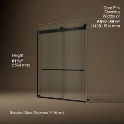 Kohler Levity Sliding bath door, 62'' H x 56-5/8 - 59-5/8'' W, with 1/4'' thick Crystal Clear glass - Matte Black - image 3