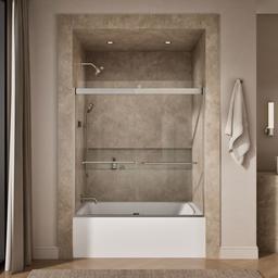Kohler Levity Sliding bath door, 62'' H x 56-5/8 - 59-5/8'' W, with 1/4'' thick Crystal Clear glass - Matte Nickel - image 4