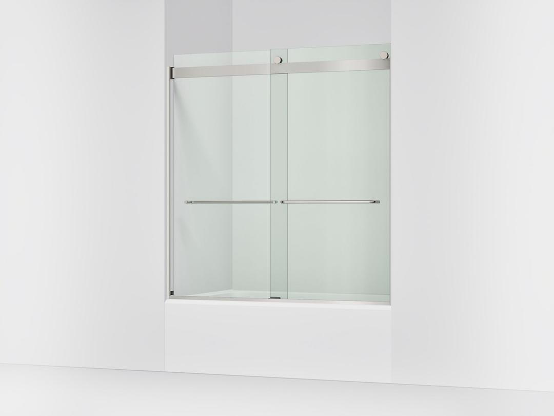 Kohler Levity Sliding bath door, 62'' H x 56-5/8 - 59-5/8'' W, with 1/4'' thick Crystal Clear glass - Matte Nickel by Kohler