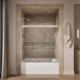 Kohler Levity Sliding bath door, 62'' H x 56-5/8 - 59-5/8'' W, with 1/4'' thick Crystal Clear glass - Bright Silver - image 4