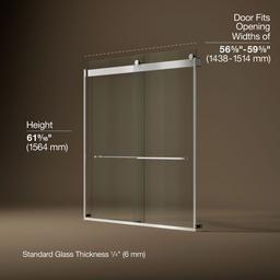 Kohler Levity Sliding bath door, 62'' H x 56-5/8 - 59-5/8'' W, with 1/4'' thick Crystal Clear glass - Bright Silver - image 3