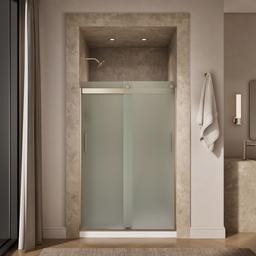Kohler Levity Sliding shower door, 74'' H x 43-5/8 - 47-5/8'' W, with 1/4'' thick Frosted glass - Anodized Brushed Bronze - image 4