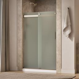 Kohler Levity Sliding shower door, 74'' H x 43-5/8 - 47-5/8'' W, with 1/4'' thick Frosted glass - Anodized Brushed Bronze - image 2